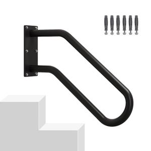 Hand Rails for Outdoor 1-2 Steps, Indoor Stairs, Bathroom, Wall Mount Non-Slip U-Shape Stair Hand Railing Black 1 Pack