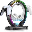 KDD RGB Headphone & Controller Stand with 9 Light Modes - Foldable Controller Hanger for Desk - Earphone Stand with Cable Organizer - for Gamers Desktop Accessories