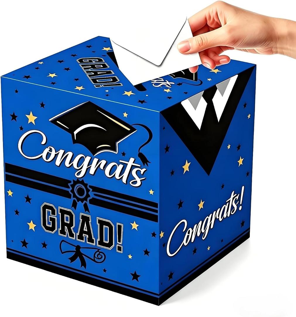 3 x Graduation Card Box, Blue Graduation Card Box 2026, Foldable Graduations Gift Boxes Class of 2026 for Congrat 2026 University Bachelor Doctoral Memorial Graduations Party Decorations Supplies