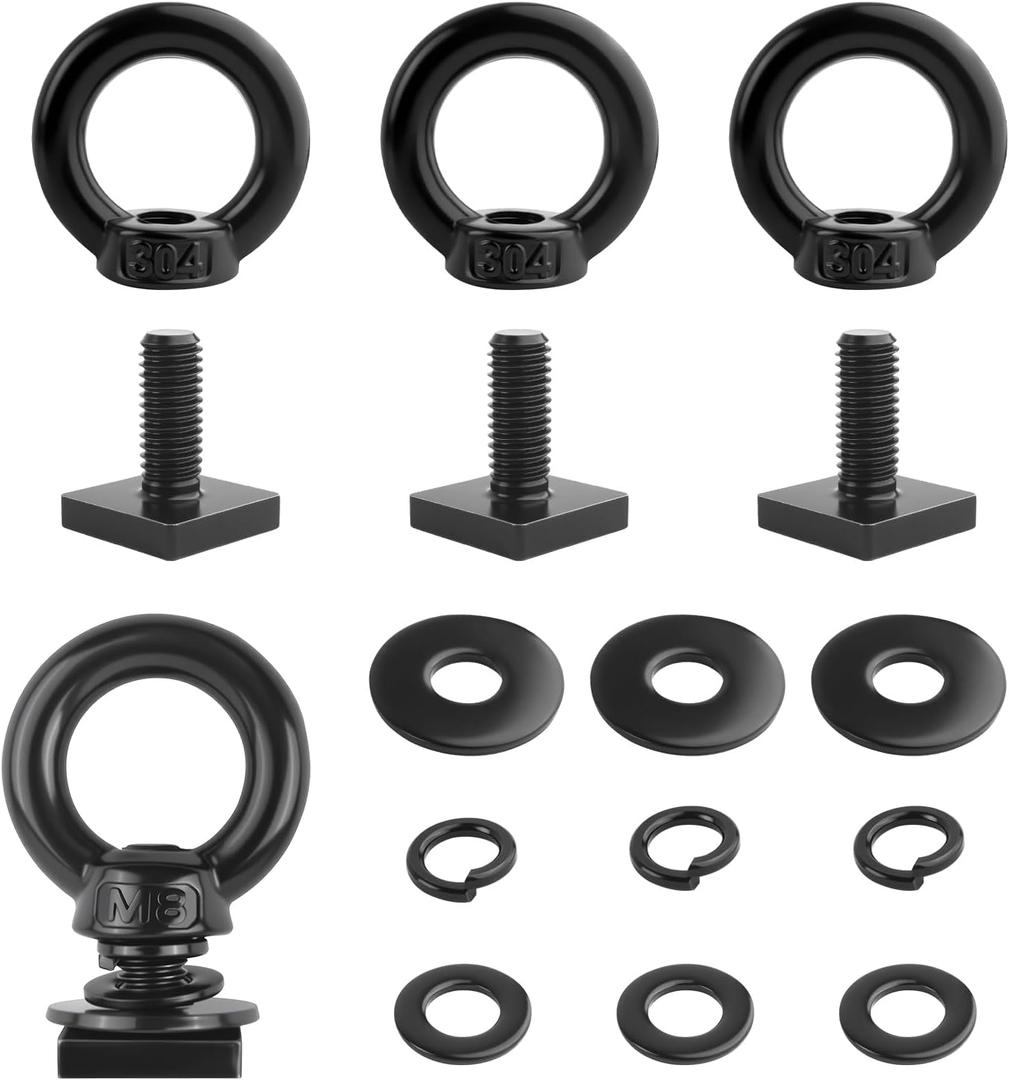 4PCS Car Tie Down Anchors T Slot Accessories,Stainless Steel Car Bolts Retaining Ring Roof Rack Accessories Act as Fastening Points,M8 T Slot Rack Tie Down Rings Bolts