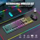 RedThunder K10 Wireless Gaming Keyboard and Mouse Combo, RGB Backlit Rechargeable 3800mAh Battery, Mechanical Feel Anti-ghosting Keyboard with Pudding Keycaps + 7D 3200DPI Mice for PC Gamer (Black)