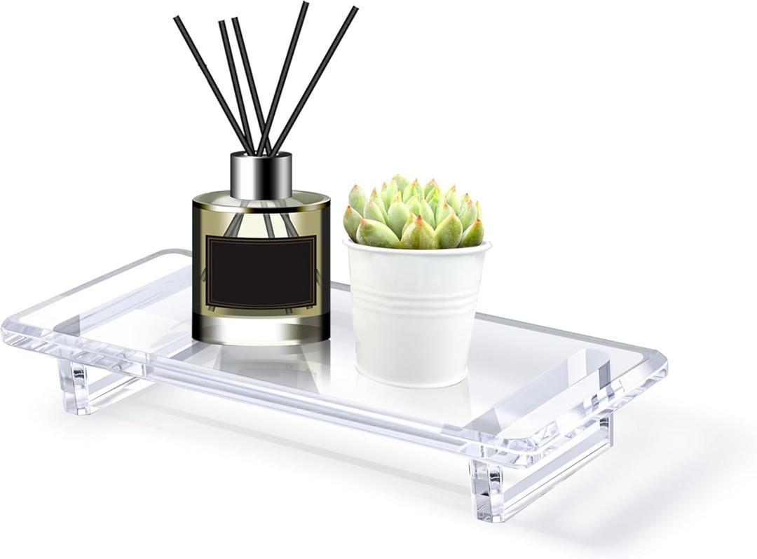 Chivalral Acrylic Bathroom Counter Tray: Water-Resistant Kitchen and Bathroom Tray Countertop Decor,Perfect for Soap Dish,Vanity,Plant,Candle Decor,and Riser Organizer,Small