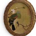 Zelvix Vintage Wall Art Framed Artwork, Embossed Resin Antique Decor with Floral and Bird Art, 8x10 Oval Picture Frame, Oil Vintage Painting Reproduction for Room, Gallery and Living Room (Yellow)