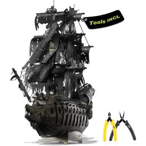 Piececool 3D Puzzles with DIY Tool Sets, Flying Dutchman Pirate Ship Model Building Kits, Difficult 3D Metal Puzzles for Adults, Great Christmas Birthday Gifts