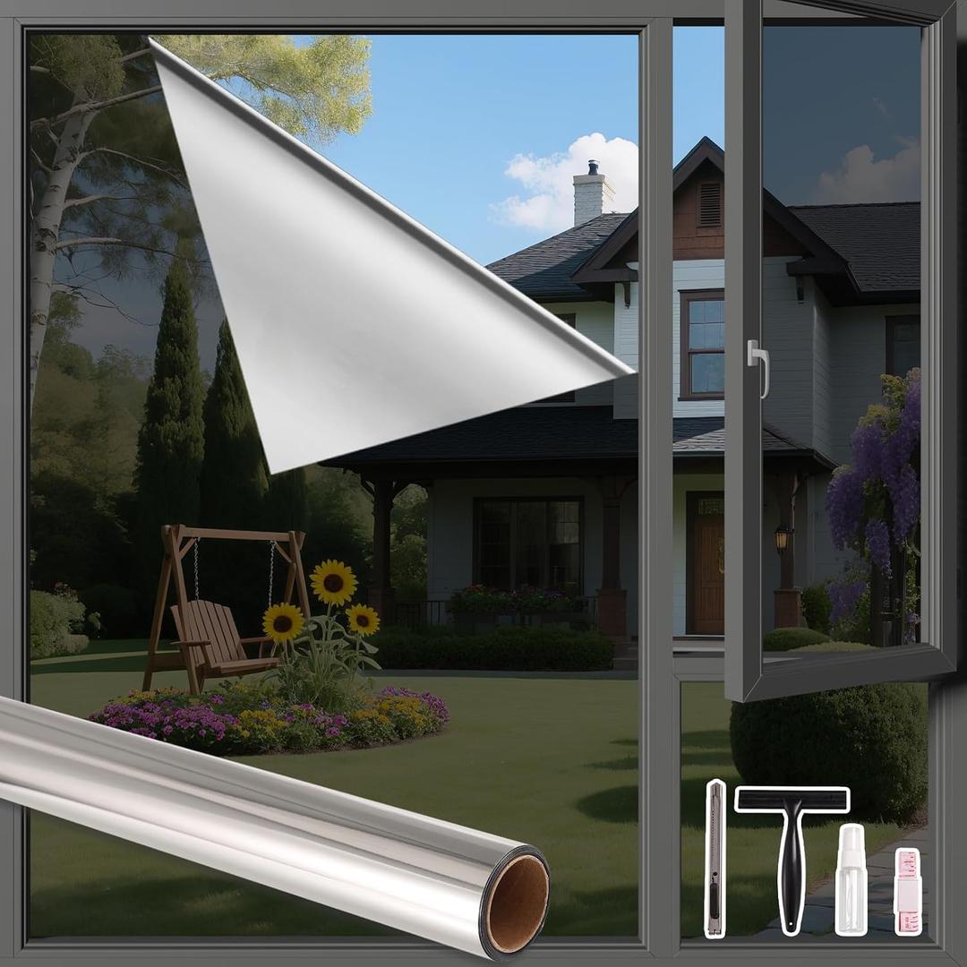 Finnez One Way Privacy Window Film, Reflective Tint, Black, 35.4″ x 157.4″