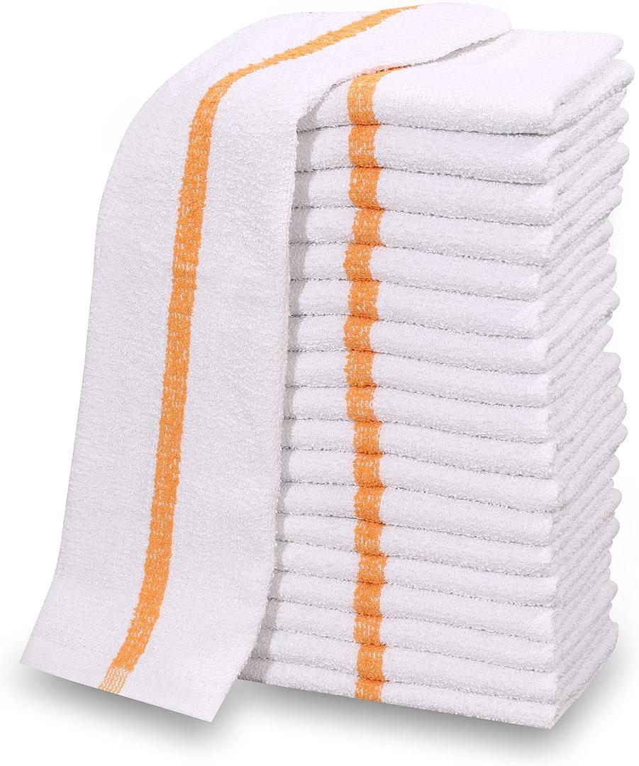 12 PC New Cotton Blend White Restaurant Bar Mops Kitchen Towels (1 Dozen) (12, Gold Stripe)