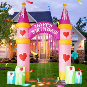 10FT Inflatable Birthday Arch Birthday Decoration with Built-in LED Lights for Indoor and Outdoor Yard Lawn Decoration