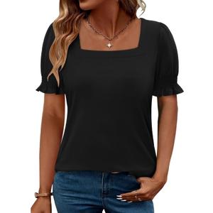 CRAZY GRID Womens Trendy Summer Tops Puff Sleeve Loose Fit Shirts Dressy Casual Blouses, (X-Large)