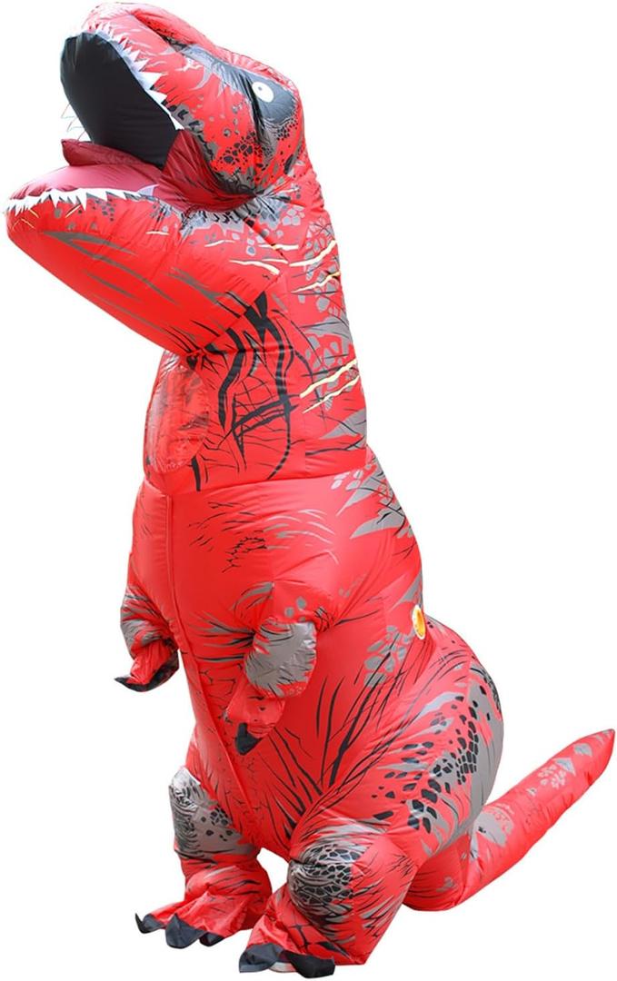 Halloween Inflatable Dinosaur Costume Adult Fancy Dinosaur Suit Blow up Trex Costume Full Body Dino Costume (Red)