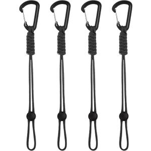 4-Pack Paracord Keychains with Clips, 10 Inch Braided Lanyard Strap D Ring Adjustable Buckle Backpack Accessories for Camping/Hiking/Fishing/Traveling/Outdoor [Black]