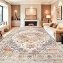 9x12 Area Rugs for Living Room,Ultra-Thin Washable Rug, Non-Slip Lightweight Foldable Area Rug, Stain Resistant Vintage Large Rugs(Turmeric/Grey, 9'x12')