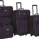 Rockland Fashion Softside 4 Piece Luggage Set, Expandable, (14" Tote/19"/24"/28"), Purple