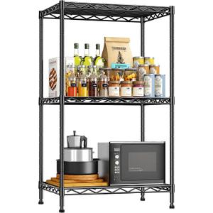DurayLoly 3 Tier Metal Wire Storage Shelves,Adjustable Small Wire Shelving Unit,Utility Storage Rack for Kitchen,Bedroom,Laundry Room,Pantry & Office,17.7Wx11.8Dx35.4H,Black