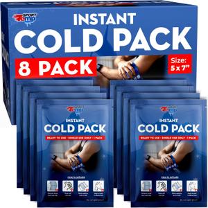 Sport Temp Instant Ice Cold Packs (7x 5) Disposable Ice Packs for Pain Relief, Swelling, Injuries, Toothaches, and Sprains Cold Therapy for Athletes, First Aid, Travel & Outdoor Use (8 Pack)