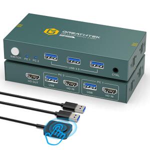 8K HDMI KVM Switch 2 Computers 1 Monitor, USB3.0 8K@60HZ 2 Port kvm Switcher for 2 PC/ Laptop to Share Keyboard&Mouse, Remoto Control, EDID Supported
