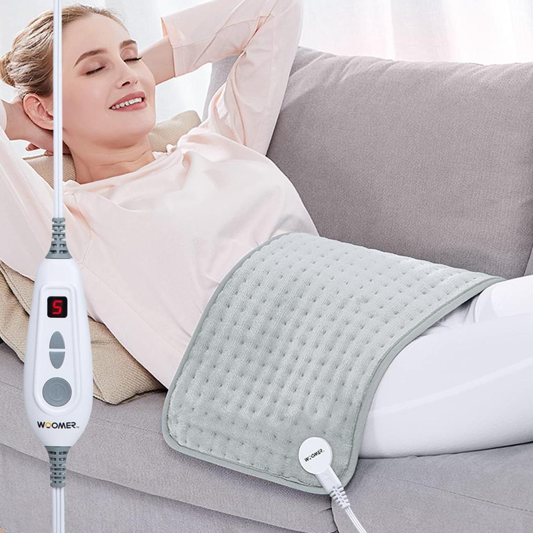 WOOMER Extra Large Heating Pad, Electric Heating Pad for Back Pain & Cramps Relief, Heat Pad with Multi-Color Option, Moist Heat Therapy Feature, Auto Shut-Off, Power Cords Storage Belt