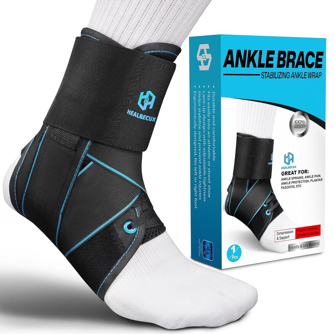 Healrecux Lace Up Ankle Brace for Women Men, Ankle Support for Sprained Ankle, Plantar Fasciitis Brace Ankles Stabilizer Wrap for Basketball, Volleyball, Sports, Injury Recovery, M (Blue Stripes)