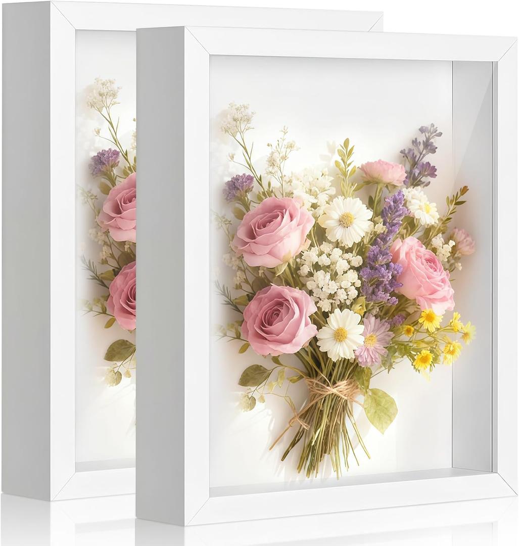 2 Pack Shadow Box Frame 11"x 14" - Wood Deep Shadowbox with Glass Shadow Boxes Display Cases Suitable for Photos, Dried Flowers, Handicrafts Picture Frames for Wall Hanging Tabletop (White)