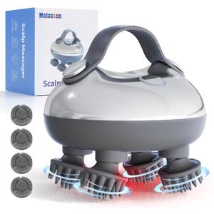 Portable Electric Scalp Massager - Rechargeable IPX7 Waterproof Heated Scalp Massager w/ 100 Kneading Nodes, 3 Speed Modes, 2 Massage Styles, 8 Claws for Scalp/Body Massage & Face Cleaning (Silver