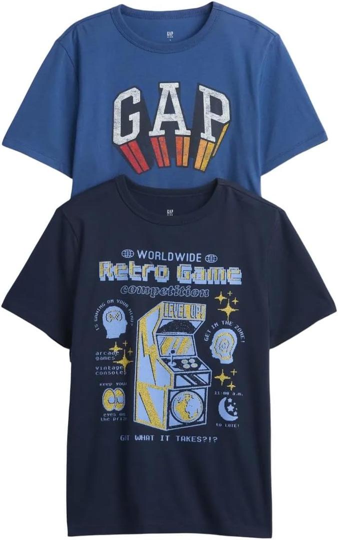 GAP Boys' Short Sleeve Graphic Tee 2-Pack (Blue, S)