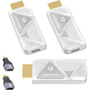 Wireless HDMI Transmitter and 2 Receivers, HDMI Wireless Dual Display Extender Kit Sync to 2 Screens, 5G/328FT/1080P Plug & Play for Simultaneous Audio/Video on TVs/Projectors/Monitors