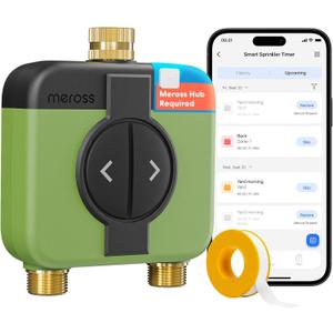 meross WiFi Water Timer for Garden Hose, 2 Zone WiFi Hose Timer with Brass Inlet and Outlet, WiFi Sprinkler Controller, Rain Delay, Smart Water Valve for Garden, Lawn & Yard, Hub Required