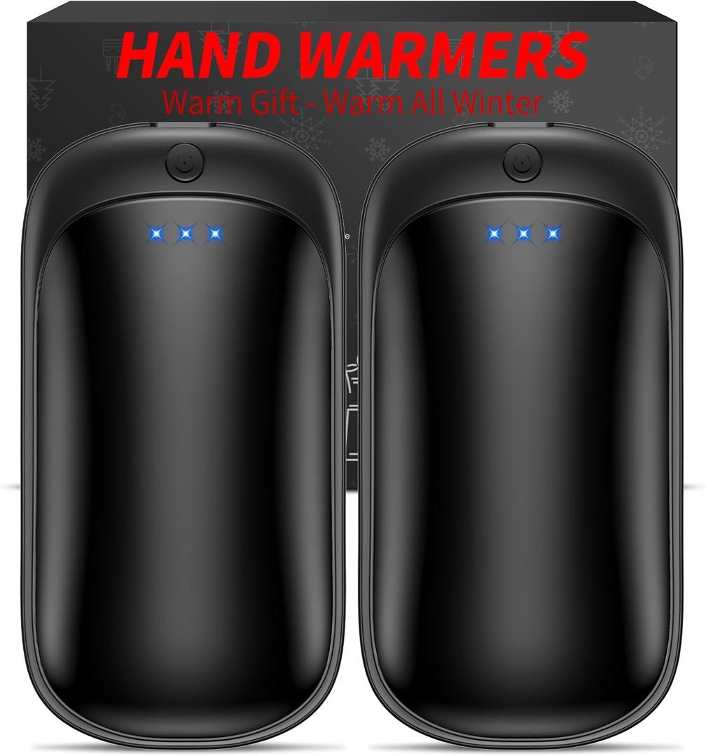 2 Pack Hand Warmers Rechargeable, Portable Electric Hand Warmers Reusable, USB 2 in 1 Handwarmers, Outdoor/Indoor/Warm Gifts for Men Women Kids,  Black&Black*2