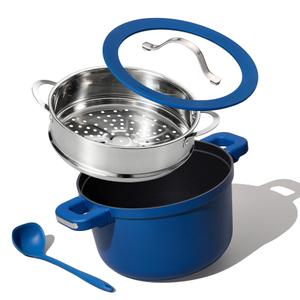 CAROTE 5.5QT Nonstick Stock Pot with Lid, 5.5 Quart Casserole with Ladle, Even Heating Stockpot, Fits All Stoves, Non Stick Big Cooking Pots PFOA Free, Blue
