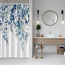 Blue Eucalyptus Shower Curtain, Watercolor Spring Plant Leaves with Floral Shower Curtain Waterproof Fabric Shower Curtain Set with Hooks, 48x72 Inch