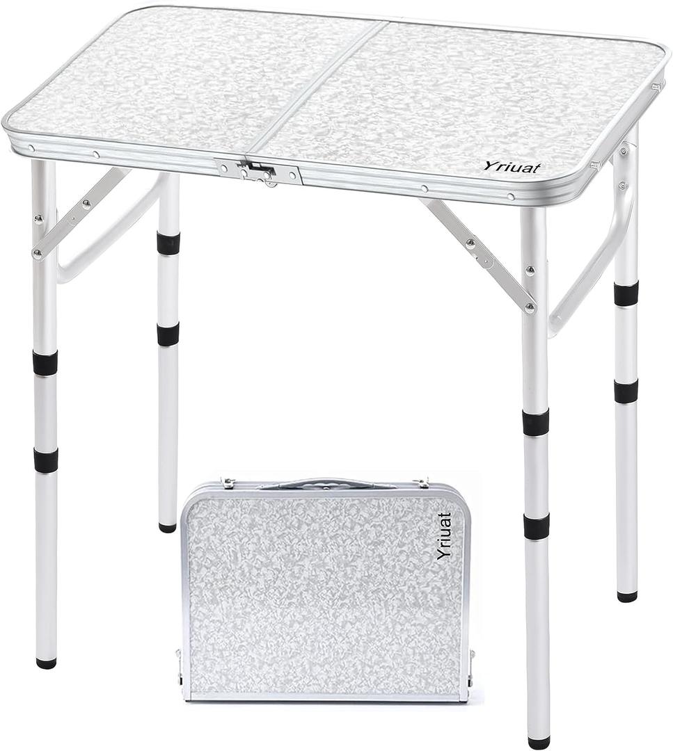 Folding Camping Table 2ft Portable Picnic Table Adjustable Height Small Card Table Aluminum Foldable Lightweight with Carry Handle for Outdoor Indoor Hiking Camp BBQ Beach (24"l X 16"w)