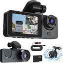 3 Channel Dash Camera – Front, Rear & Inside, 1080P Full HD Car DVR, Built-in Night Vision, G-Sensor Motion Detection, WDR, 24H Parking Mode, Loop Recording