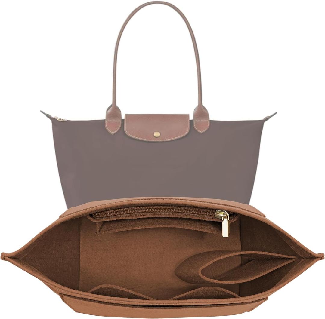 LOUKAYCCI Purse Organizer Insert for Le Pliage Medium Handbags Insert Organizer (Brown, Medium)