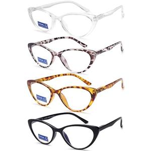 4 Pack Fashion Cat Eye Reading Glasses for Women, Computer Blue Light Blocking Readers Anti Glare Eyeglasses +0.75