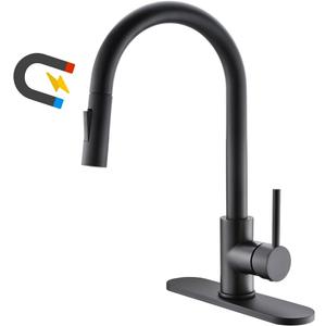 Havin Black Kitchen Faucet with Pull Down Magnetic Sprayer, High Arc Stainless Steel Material, with cUPC Ceramic Cartridge,with 10" Deck Plate,Fit for 1 or 3 Holes Kitchen Sink or Laundry Sink,Black