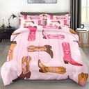 Comforter Set Twin Size, Retro Cowgirl Western Soft 2 Pcs Bedding for Kids and Adults, Vintage Cowboy Aesthetic Comforter Set with Pillowcase, for Bedroom Bed Decor (America Cowboy Boots)