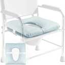 Bedside Commode Cushion, Seniors Portable Seat Cushion for Toilet/Shower/Bedside, Universal Fit Commode Padded Seat for Elderly, Seats Pad Cover Toilet Seats 17x17 with Fixing Straps (Blue)