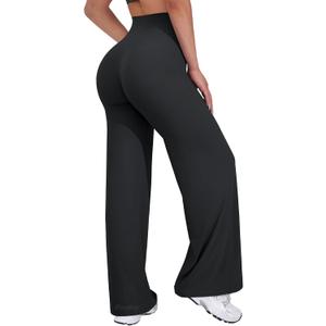 VOYJOY Straight Leggings Bottoms Wide Leg Pants for Women 29"/ 31.5"/33"/35" High Waist Stretch Casual Sweatpants (Black, L)