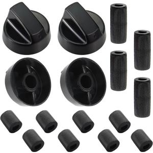 Seentech 4- Pack Control Knobs Replacement with 12 Adapters for Oven, Stove, and Range - Versatile and Wide Application for Various Models (Black)