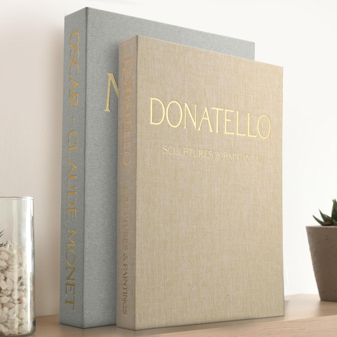 Decorative Books for Home Decor - Set of 2 Faux Books for Decoration with Secure Magnet Closure for Photo Storage and as a Keepsake Box, Coffee Table or Bookshelf Decor (Green - Beige)