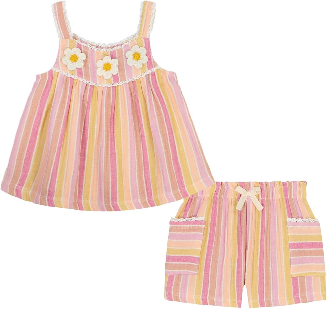 Kids Headquarters Baby Girls 2 Pc Short Set (12 Months, Brown/Purple)