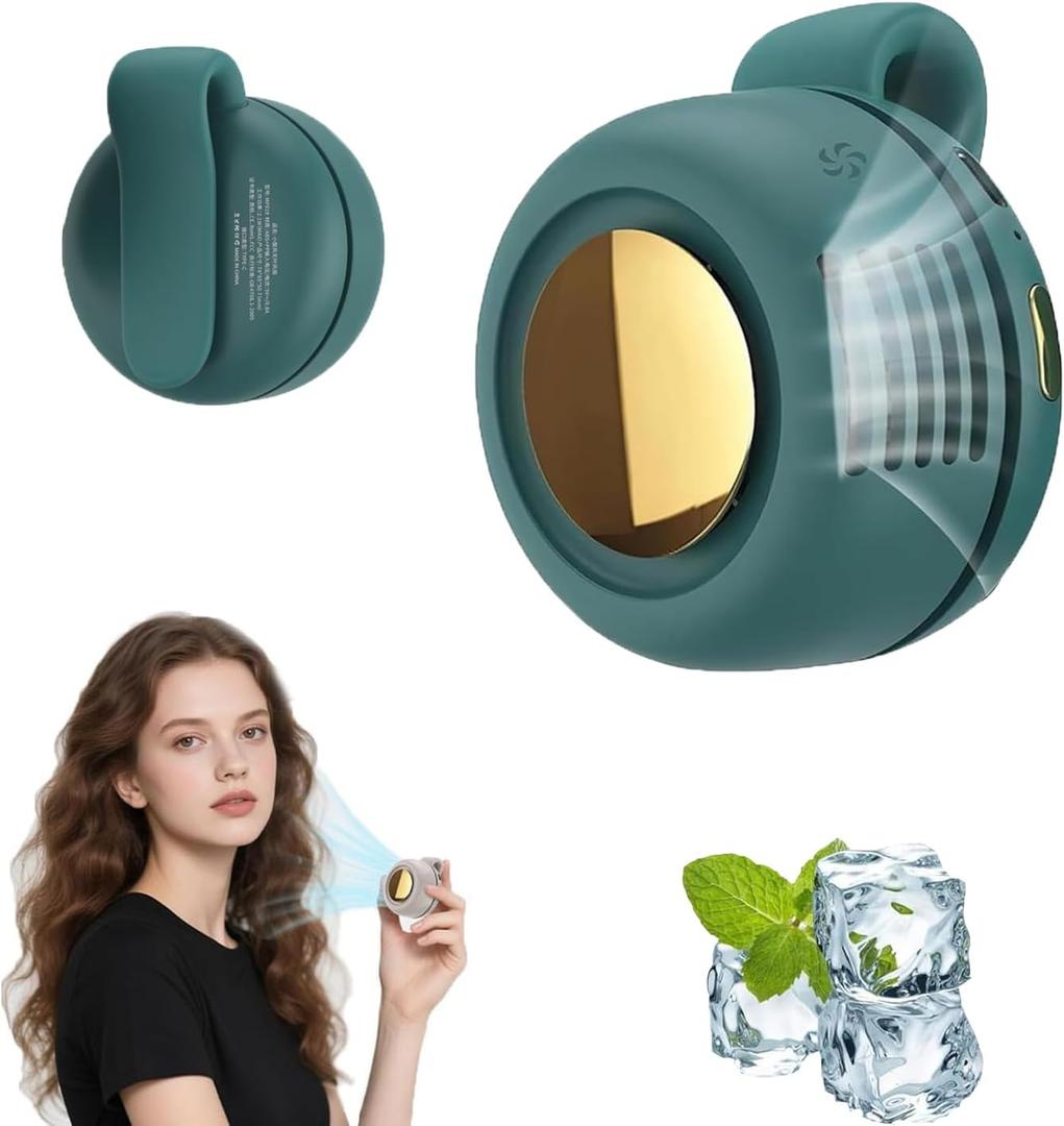 Portable Silent Mini Bladeless Fan, 3 Speeds & Queit, Hands Free Shirt and Waist Clips Whirlwind Fans, USB Rechargeable, Suitable for Outdoor & Travel & Office (1PC-Green)