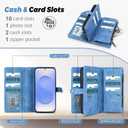 TwoHead for Samsung Galaxy S25 Wallet Case with Card Holder, Detachable Magnetic Phone Case for S25,PU Leather All-Round Protective Phone Case Wallet with Wrist Strap(6.2 in,Sky Blue)