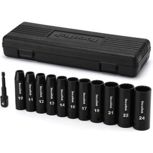 TecoTek 12 Pieces 1/2-Inch Drive Deep 12-Point Metric Impact Socket Set, Cr-V, 10mm to 24mm, Drill Socket Adapter 1/2"