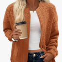 Tankaneo Womens Bomber Jackets Lightweight Zip Up Fashion Cute Jacquard Coats Fall Varsity jacket (S, Red & Brown)