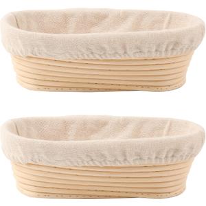 DOYOLLA Bread Proofing Baskets Set of 2 10 inch Oval Shaped Dough Proofing Bowls w/Liners Perfect for Professional & Home Sourdough Bread Baking
