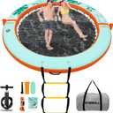 GYMMALL Inflatable Water Hammock Floating Dock 8 FT with Mesh, Tanning Pool Raft Round Ring for Adults, Float Platform for Lake and Beach with Water Ladder and Cup Holders - Orange Green