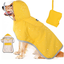 SlowTon Dog Raincoat, Adjustable Dog Rain Jacket Clear Hooded Double Layer, Waterproof Poncho with Reflective Strip Straps and Storage Pocket for Small Medium Large Dog (Yellow XL)