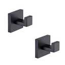 Bath Towel Hooks Matte Black, 2 Pack Stainless Steel Robe Coat and Clothes Hook, Heavy Duty Wall Hook for Bathroom & Kitchen, Modern Square Style Wall Mounted (Black)