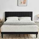 Queen Platform Bed Frame with Velvet Upholstered Headboard, Sturdy Wooden Slats, Noise-Free, No Box Spring Needed, Easy Assembly (Black, Queen)