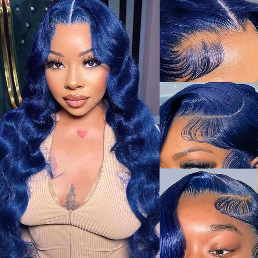 IWISH 13X6 Body Wave Lace Front Wigs Human Hair T Part Glueless Wigs Human Hair Wigs Pre Plucked Per Cut 220% Density Natural Blue Wig Body Wave Lace Front Wigs Human Hair Wigs For Black Women